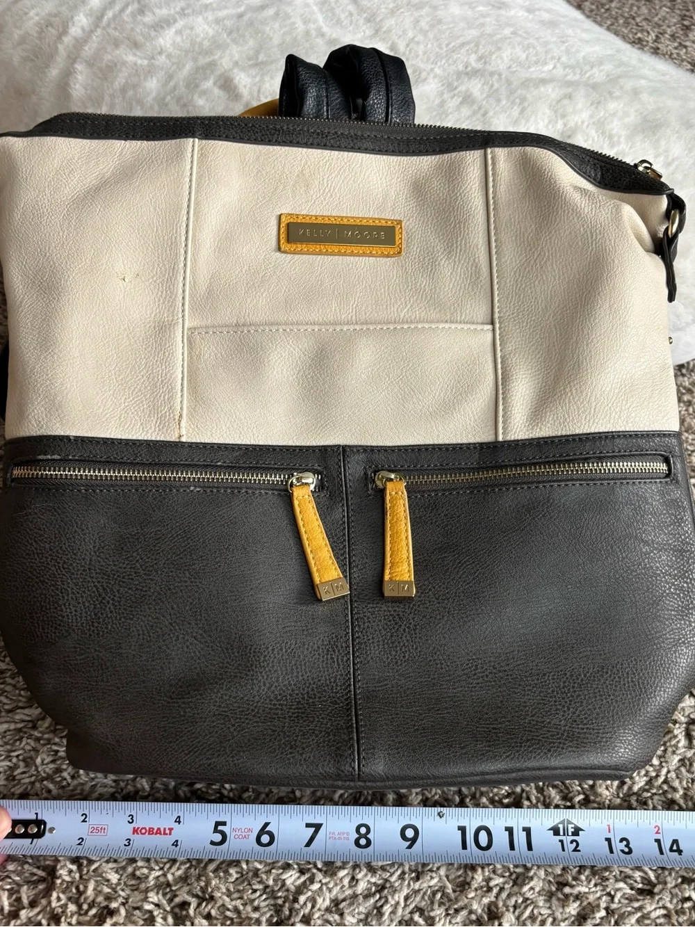 KELLY MORE Two-Tone Cream and Black   camera Backpack with Yellow Accents